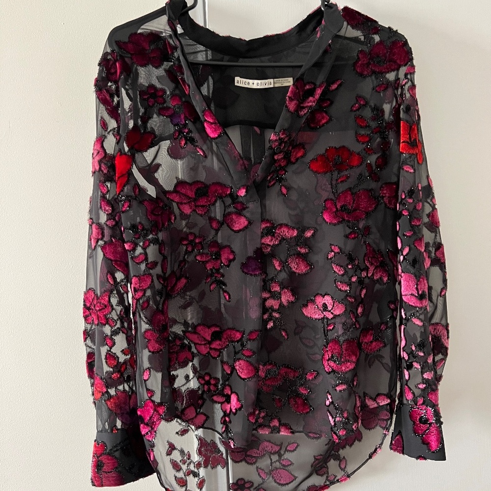 Alice and Olivia Embellished Flower Button Down